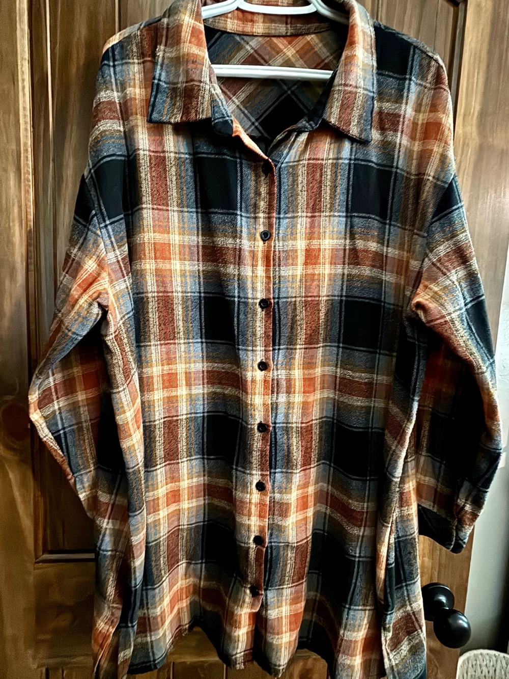 SHEIN Rust Orange and Black Plaid Button-Down Women's Shirt